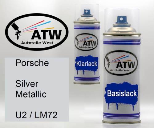 Porsche, Silver Metallic, U2 / LM72: 400ml Sprühdose + 400ml Klarlack - Set, von ATW Autoteile West.